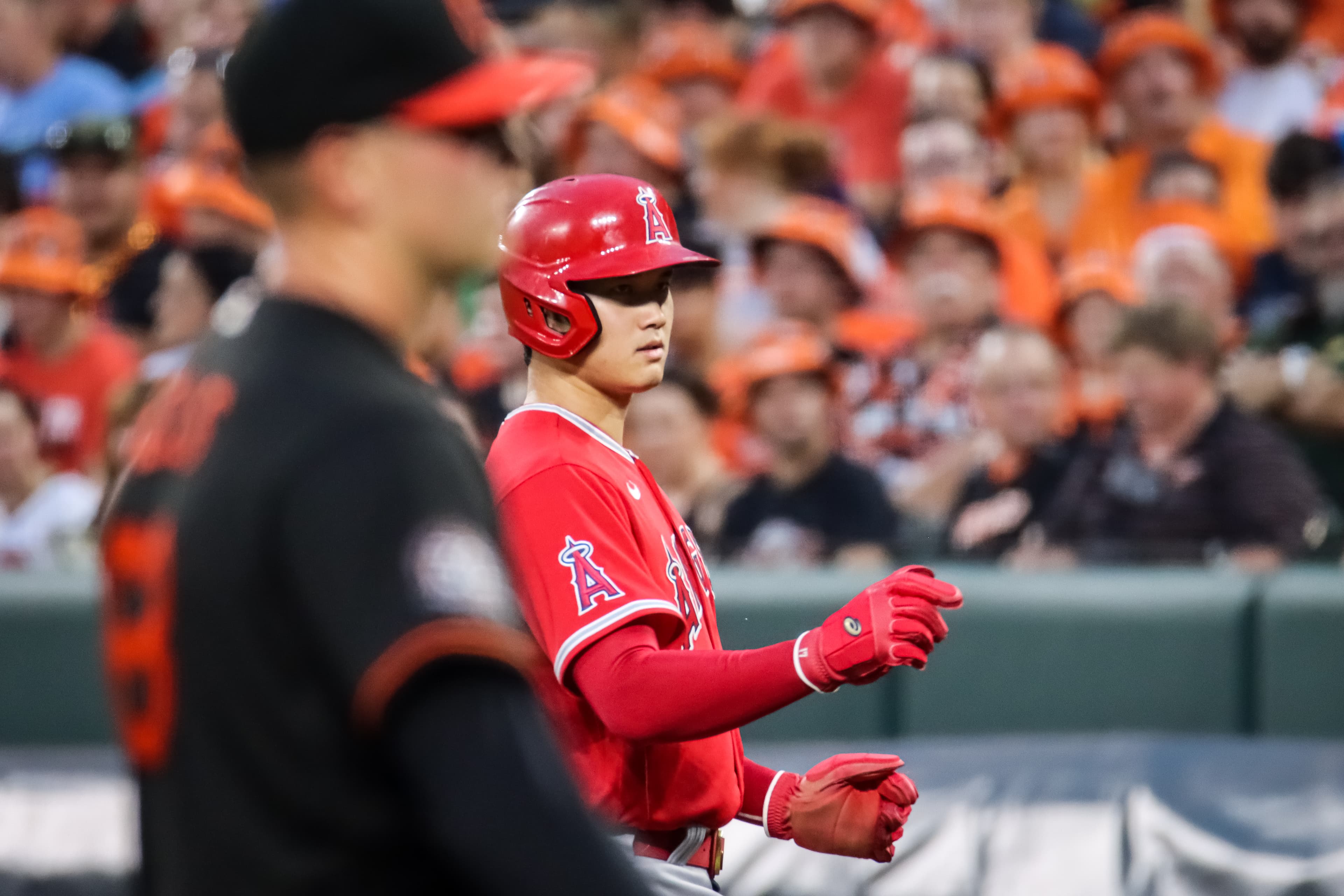 Shohei Ohtani batting during a baseball game